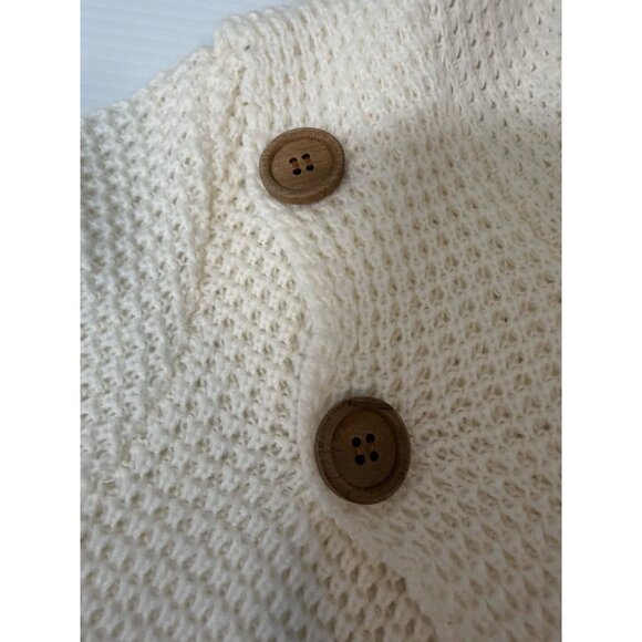 Kate and Sam Overlap Sweater Women’s L Ivory Cowl Neck‎ Waffle Knit Cape Split - Picture 6 of 9